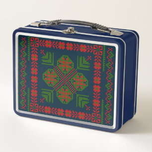 Palestinian Embroidery Tatreez red green 5 Pattern Metal Lunch Box