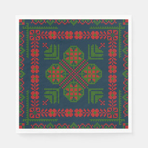Palestinian Embroidery Tatreez red green 5 Pattern Napkin
