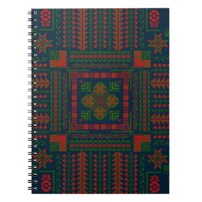 Palestinian Embroidery Tatreez red green 5 Pattern Notebook (Front)