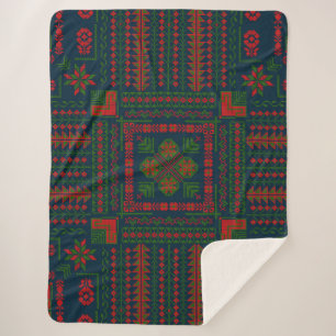 Palestinian Embroidery Tatreez red green 5 Pattern Sherpa Blanket