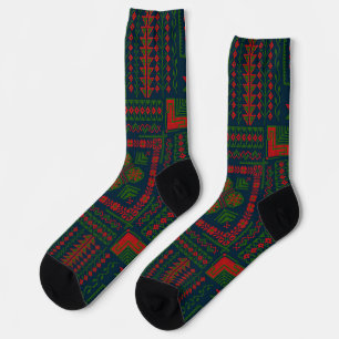 Palestinian Embroidery Tatreez red green 5 Pattern Socks