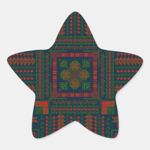 Palestinian Embroidery Tatreez red green 5 Pattern Star Sticker