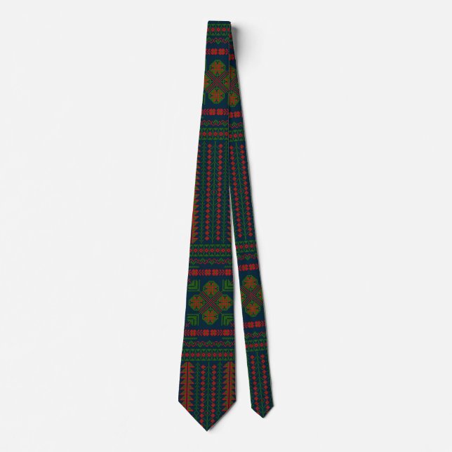 Palestinian Embroidery Tatreez red green 5 Pattern Tie (Front)