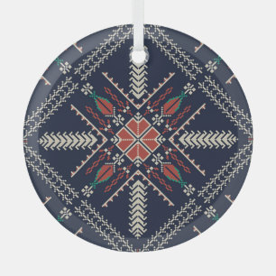 Palestinian Embroidery: Traditional Pattern Design Glass Ornament