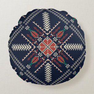 Palestinian Embroidery: Traditional Pattern Design Round Pillow