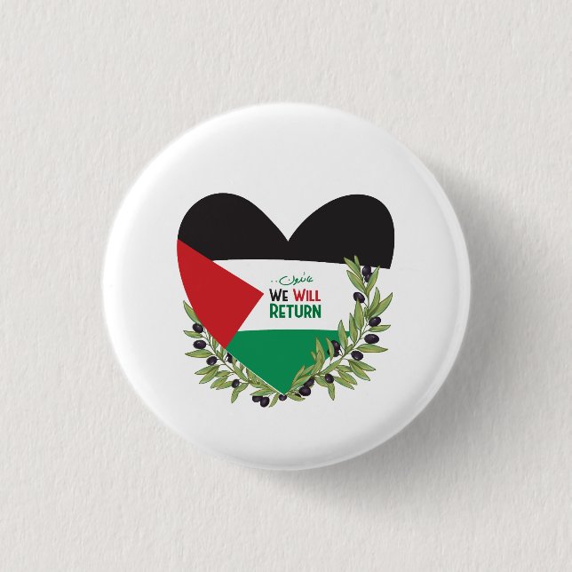 Palestinian Flag and Olive Branches 1 Inch Round Button (Front)
