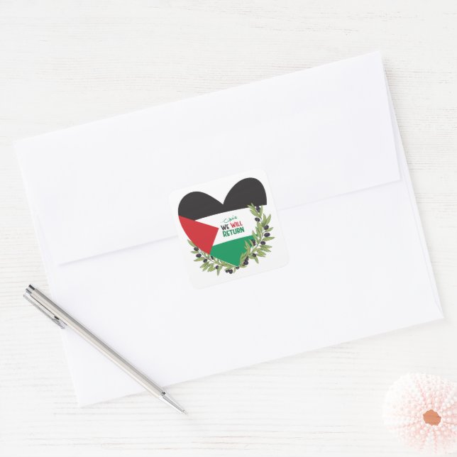 Palestinian Flag and Olive Branches Square Sticker (Envelope)