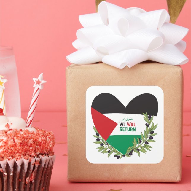 Palestinian Flag and Olive Branches Square Sticker (Party)