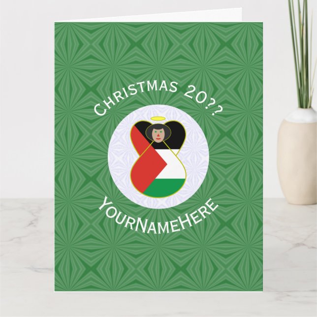 Palestinian Flag Angel Christmas Personalized Card (Front)