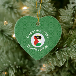 Palestinian Flag Christmas Angel Name Year Heart Ceramic Ornament