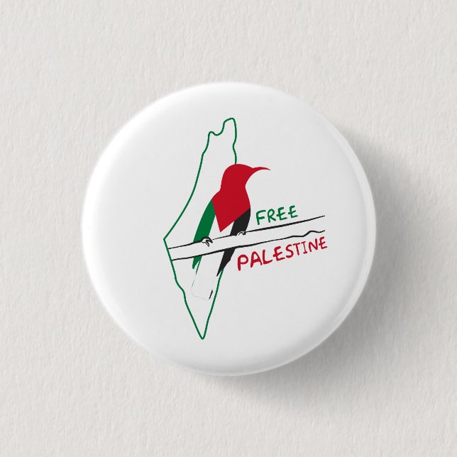 Palestinian flag map bird keychain 1 inch round button (Front)