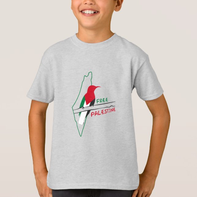 Palestinian flag map bird T-Shirt (Front)