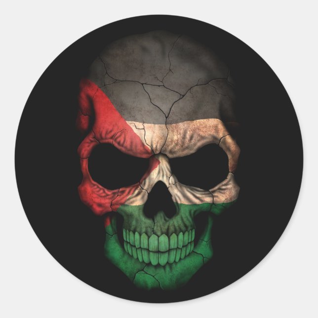 Palestinian Flag Skull on Black Classic Round Sticker (Front)