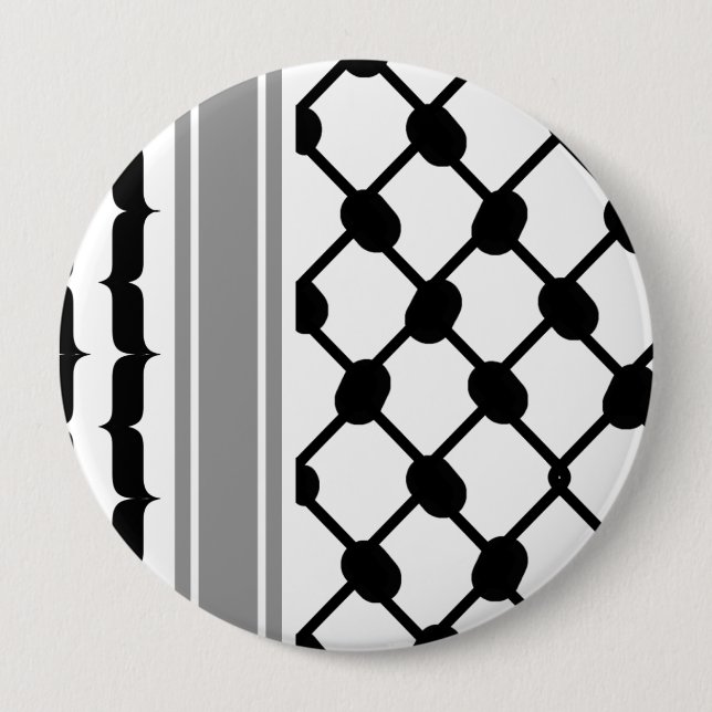 Palestinian Hatta Keffiyeh Kufiya Folk (2 Pattern) 4 Inch Round Button (Front)