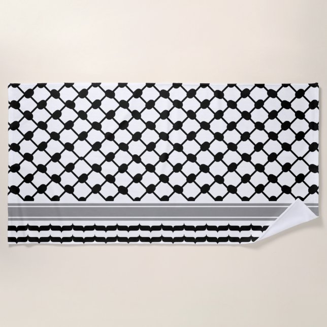 Palestinian Hatta Keffiyeh Kufiya Folk (2 Pattern) Beach Towel (Front)
