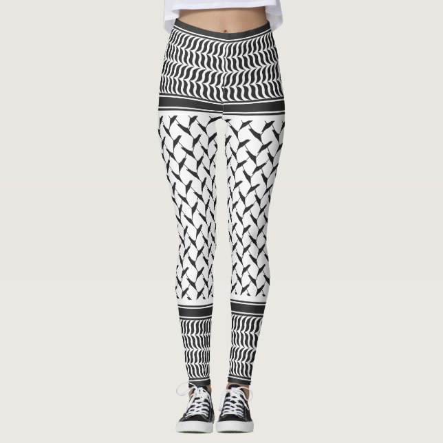 Palestinian Joranian kuffiya black and white Leggings (Front)