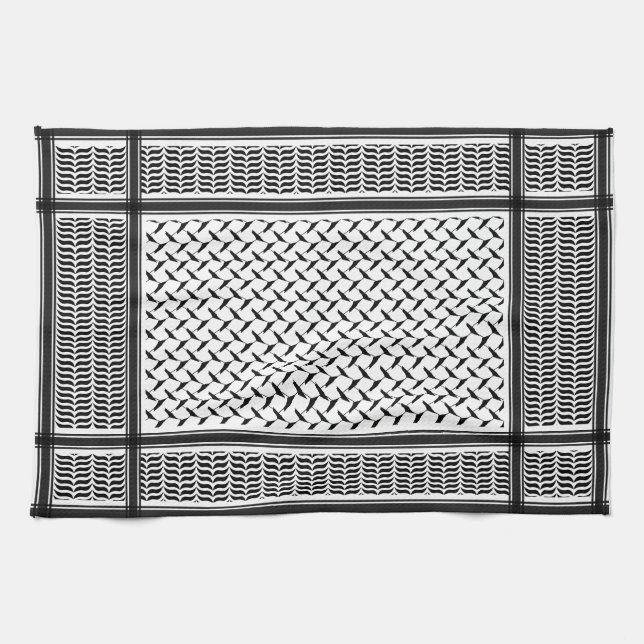 Palestinian Joranian kuffiya black & white shemag  Kitchen Towel (Horizontal)