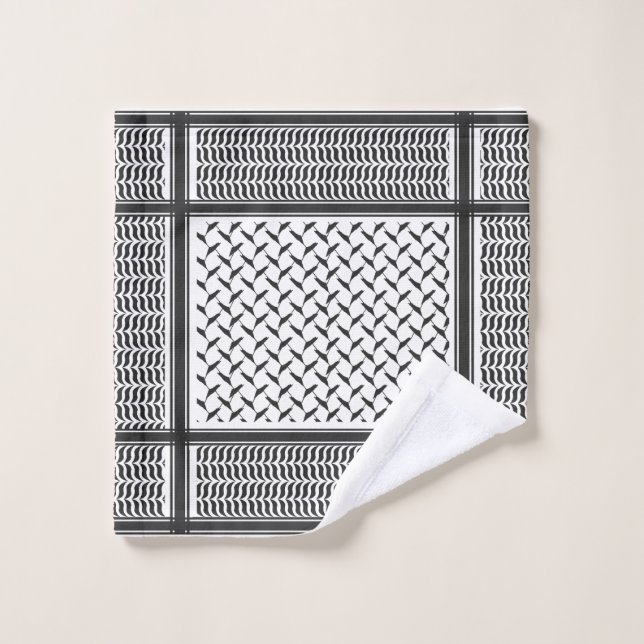Palestinian Joranian kuffiya black & white shemag Wash Cloth (Wash Cloth)