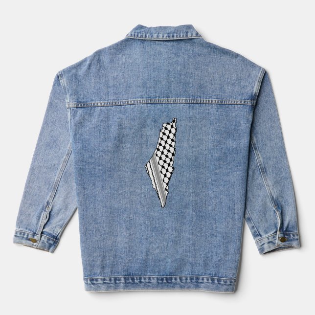 Palestinian keffiyeh, free map of Palestine Kufiya Denim Jacket (Back)
