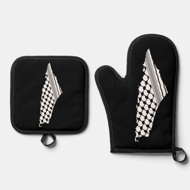 Palestinian keffiyeh, free map of Palestine Kufiya Oven Mitt & Pot Holder Set (Front)