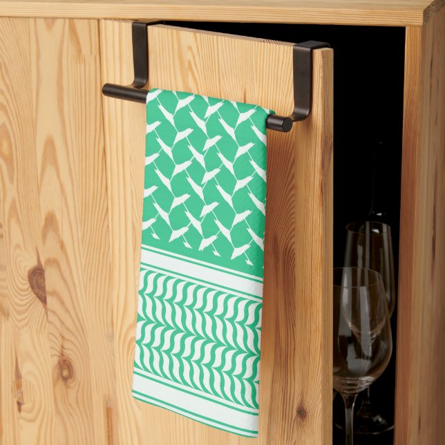 palestinian kuffiya Green Gradient Kitchen Towel (Thirds Fold)