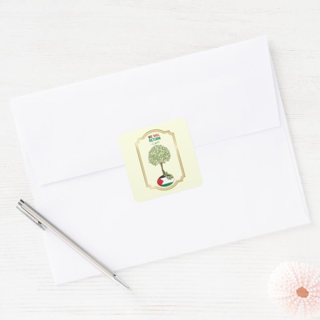 Palestinian Olive Tree: "We will Return" Square Sticker (Envelope)
