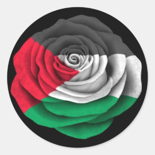 Palestinian Rose Flag on Black Classic Round Sticker