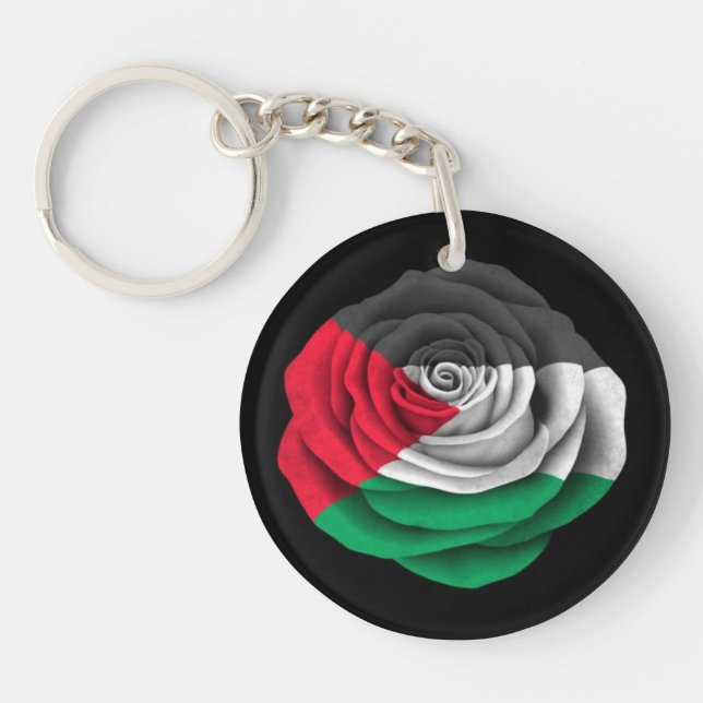 Palestinian Rose Flag on Black Keychain (Front)