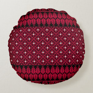 Palestinian Tatreez Embroidery Art Printed Design  Round Pillow