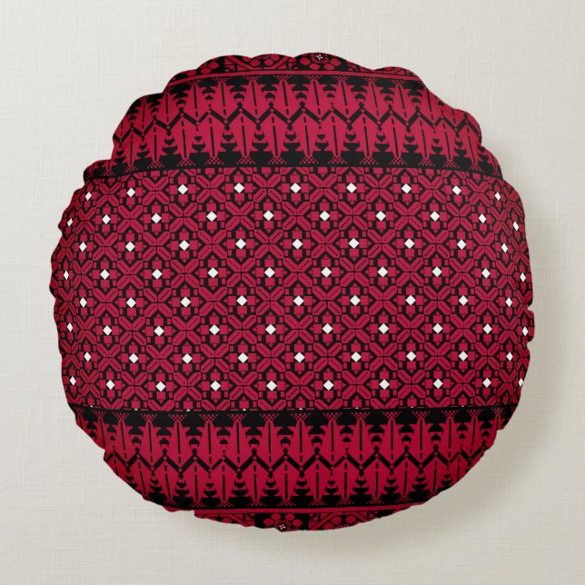 Palestinian Tatreez Embroidery Art Printed Design  Round Pillow (Front)