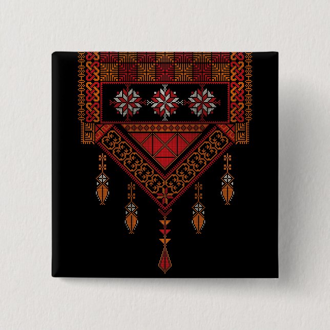 Palestinian Tatreez  Embroidery | palestine Art  2 Inch Square Button (Front)