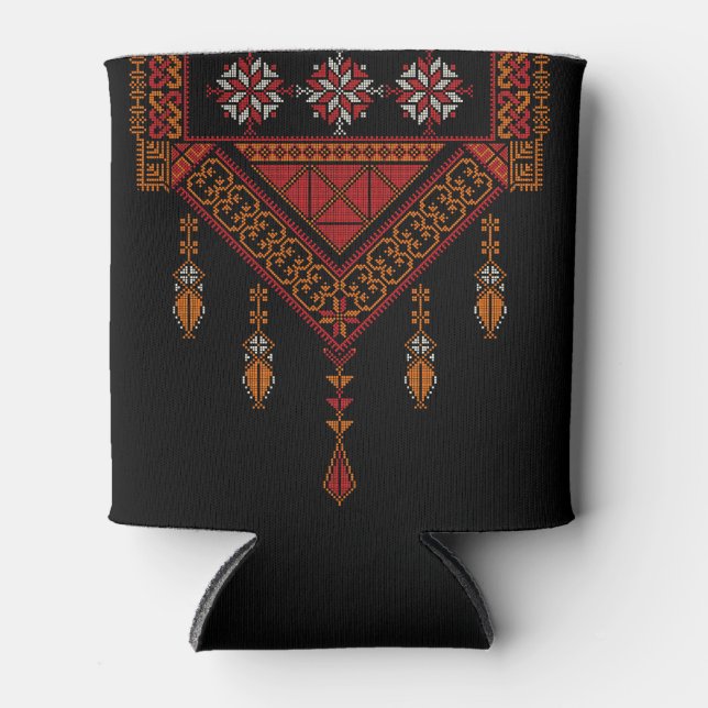 Palestinian Tatreez  Embroidery | palestine Art Can Cooler (Front)