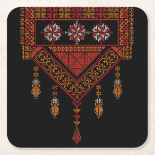 Palestinian Tatreez Embroidery palestine Art Square Paper Coaster