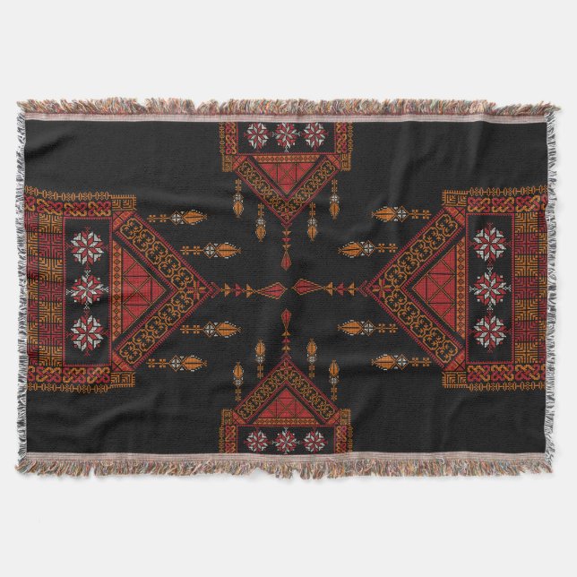 Palestinian Tatreez Embroidery | palestine Art Throw Blanket (Front)