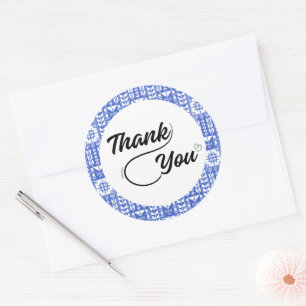 Palestinian Tatreez In Blue Thank You Sticker