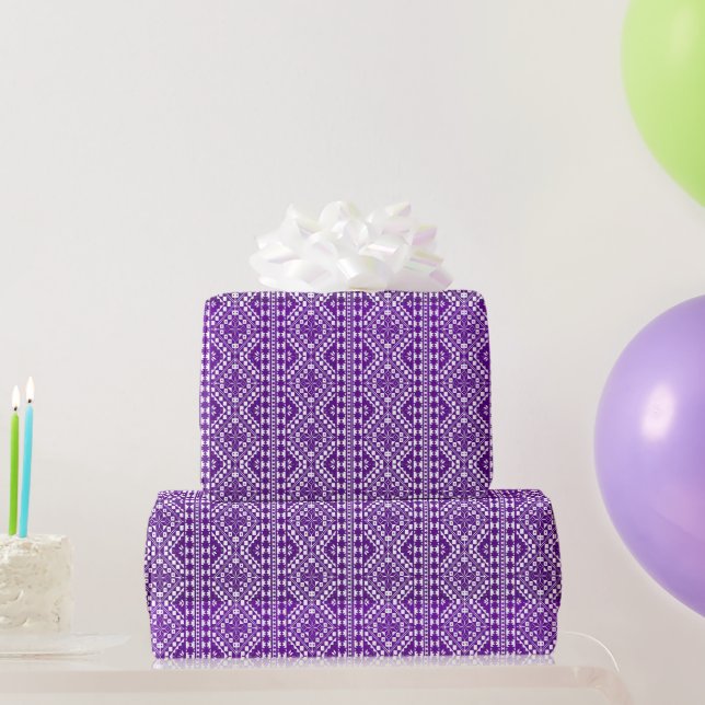 Palestinian Tatreez Print In Purple Wrapping Paper (Party Gifts)