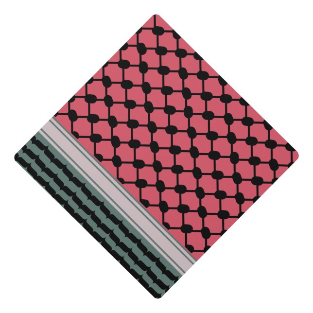 Palestinian watermelon Hatta Keffiyeh Kufiya Folk Graduation Cap Topper (Front)