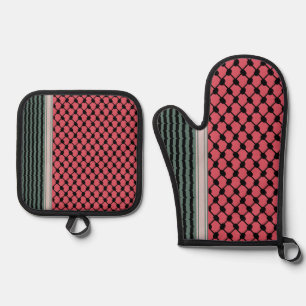 Palestinian watermelon Hatta Keffiyeh Kufiya Folk Oven Mitt & Pot Holder Set