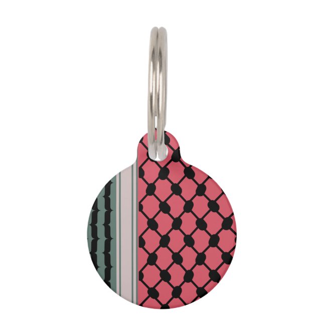 Palestinian watermelon Hatta Keffiyeh Kufiya Folk Pet Tag (Front)