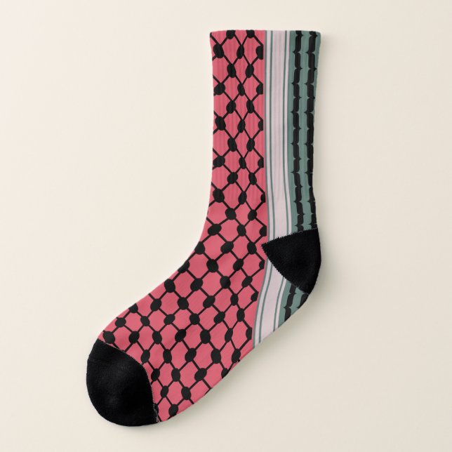Palestinian watermelon Hatta Keffiyeh Kufiya Folk Socks (Left Outside)