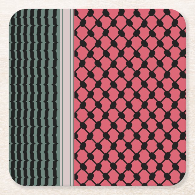 Palestinian watermelon Hatta Keffiyeh Kufiya Folk Square Paper Coaster (Front)