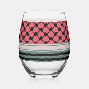 Palestinian watermelon Hatta Keffiyeh Kufiya Folk Stemless Wine Glass
