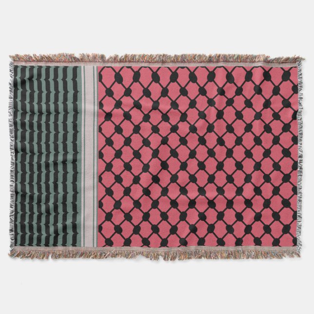 Palestinian watermelon Hatta Keffiyeh Kufiya Folk Throw Blanket (Front)