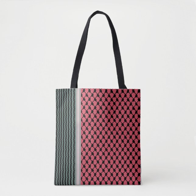 Palestinian watermelon Hatta Keffiyeh Kufiya Folk Tote Bag (Front)