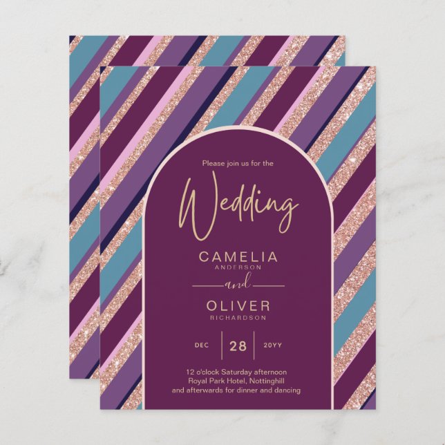 Palette Plum Purple Turquoise Rose Gold Wedding (Front/Back)