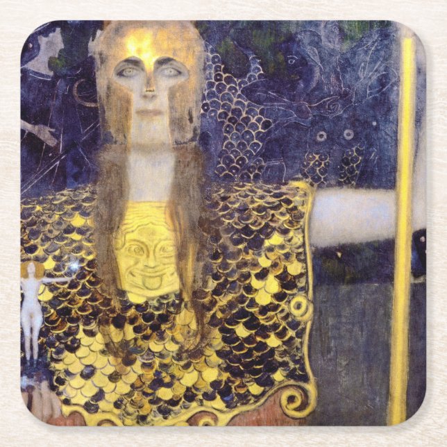 Pallas Athena, Gustav Klimt Square Paper Coaster (Front)