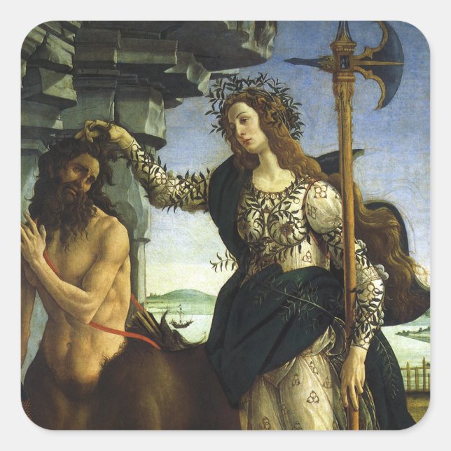 Pallas (Minerva) and Centaur by Sandro Botticelli Square Sticker (Front)