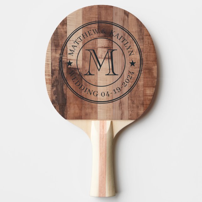 Pallet Wood Boards Wedding Monogram Star Ping Pong Paddle (Front)
