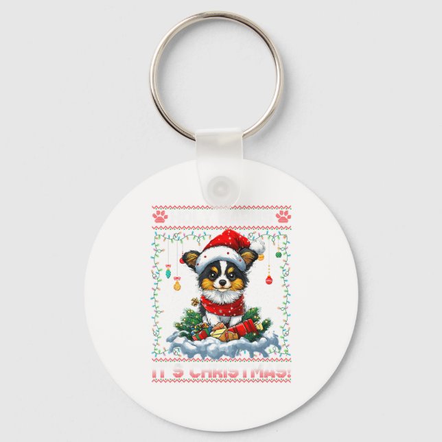 Pallon Christmas Tree Lights Decorations Dog Lover Keychain (Front)