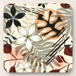 Palm and monstera leaves, tropical coaster
